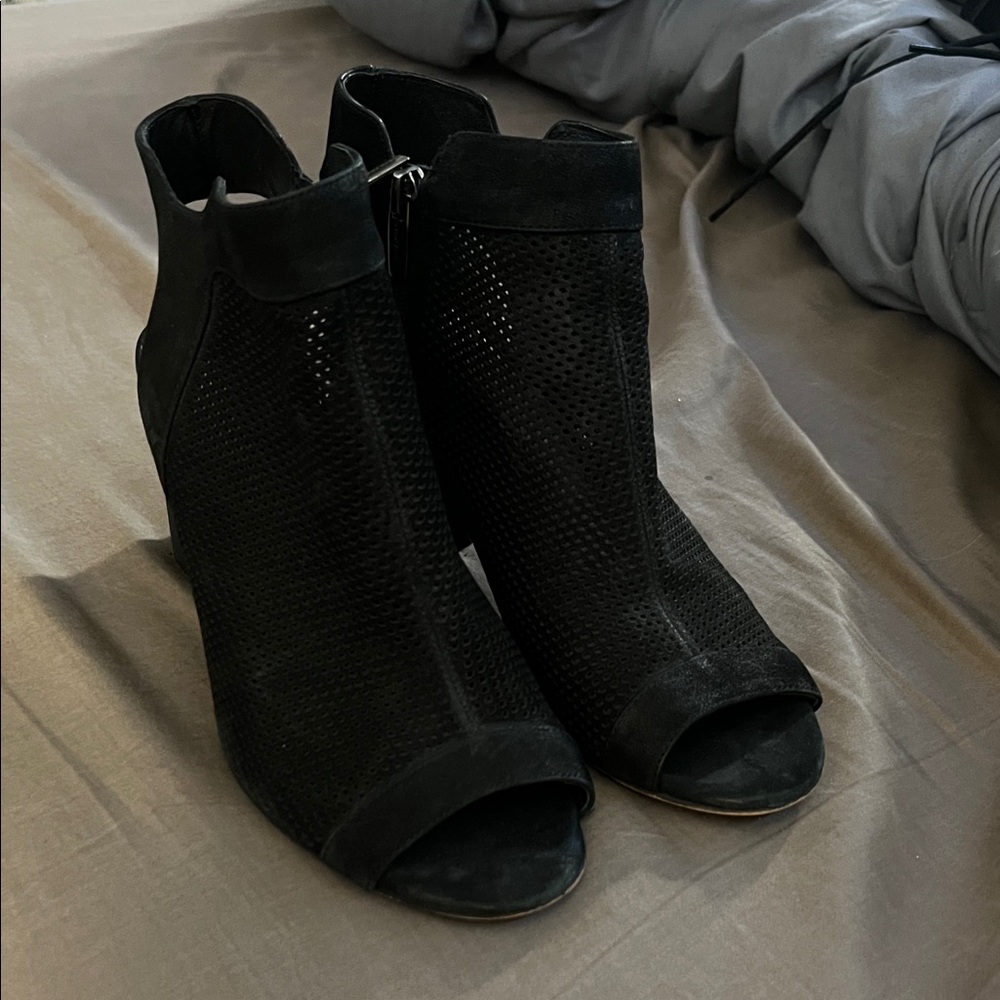Vince Camuto Elegant Black Peep-Toe Ankle Boots